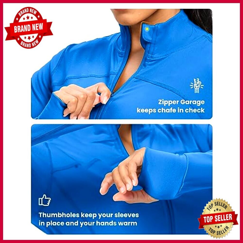 Lightweight Zip Up Running Jacket Slim Fit Thumb Holes Athletic - Picture 4 of 6